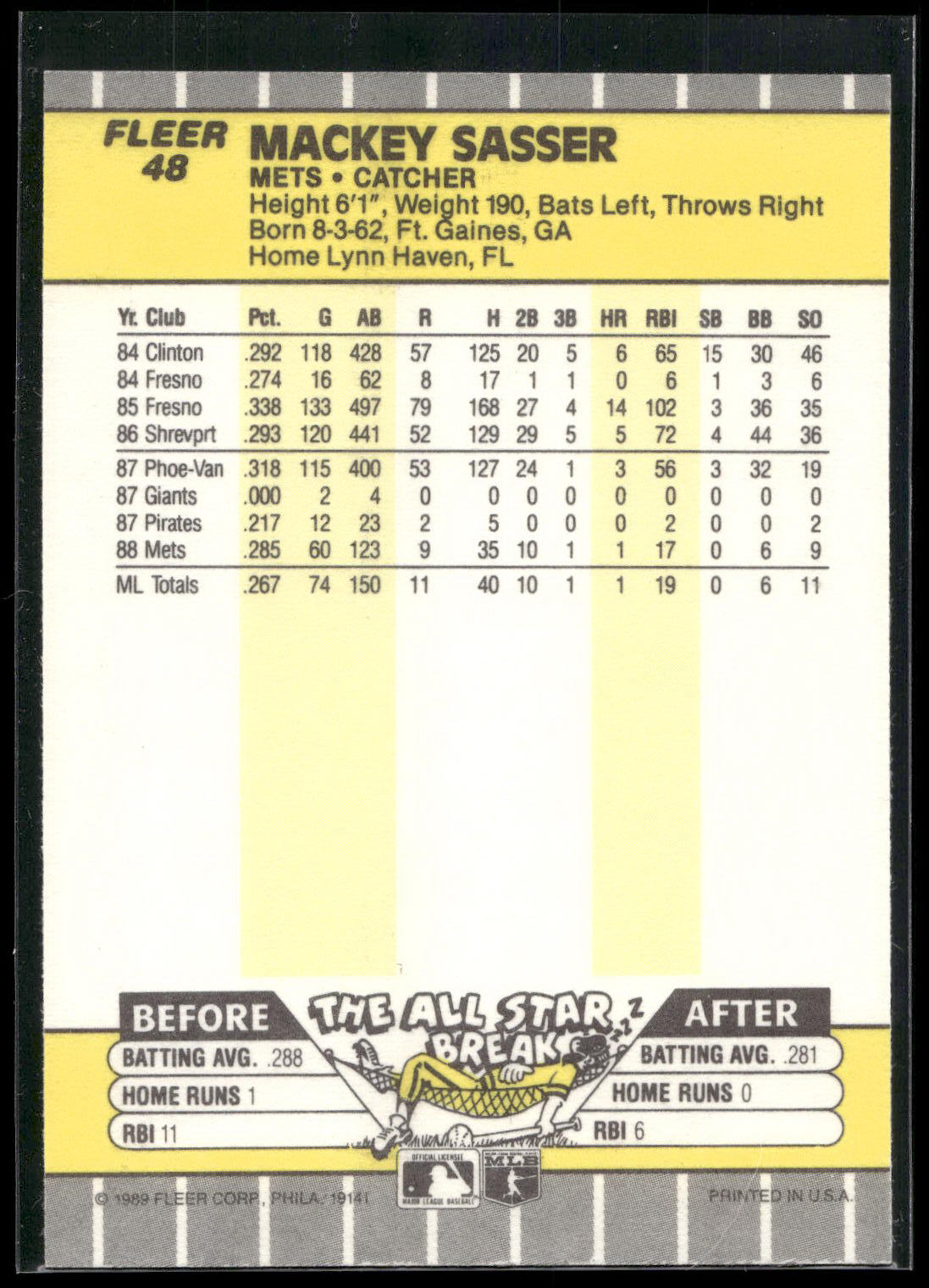 1989 Fleer #48 Mackey Sasser