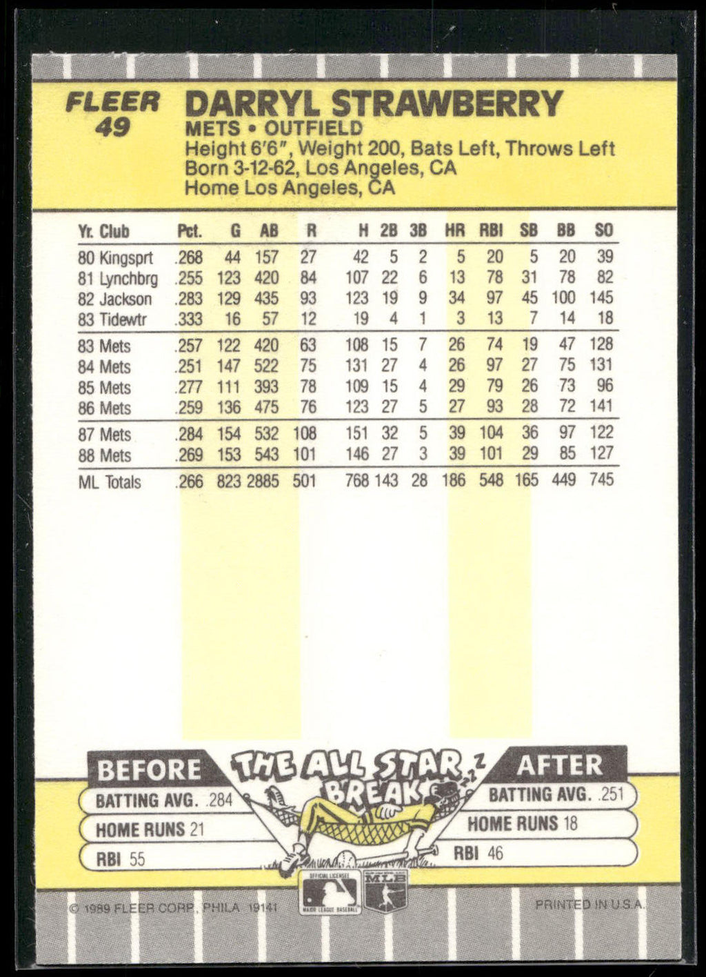 1989 Fleer #49 Darryl Strawberry