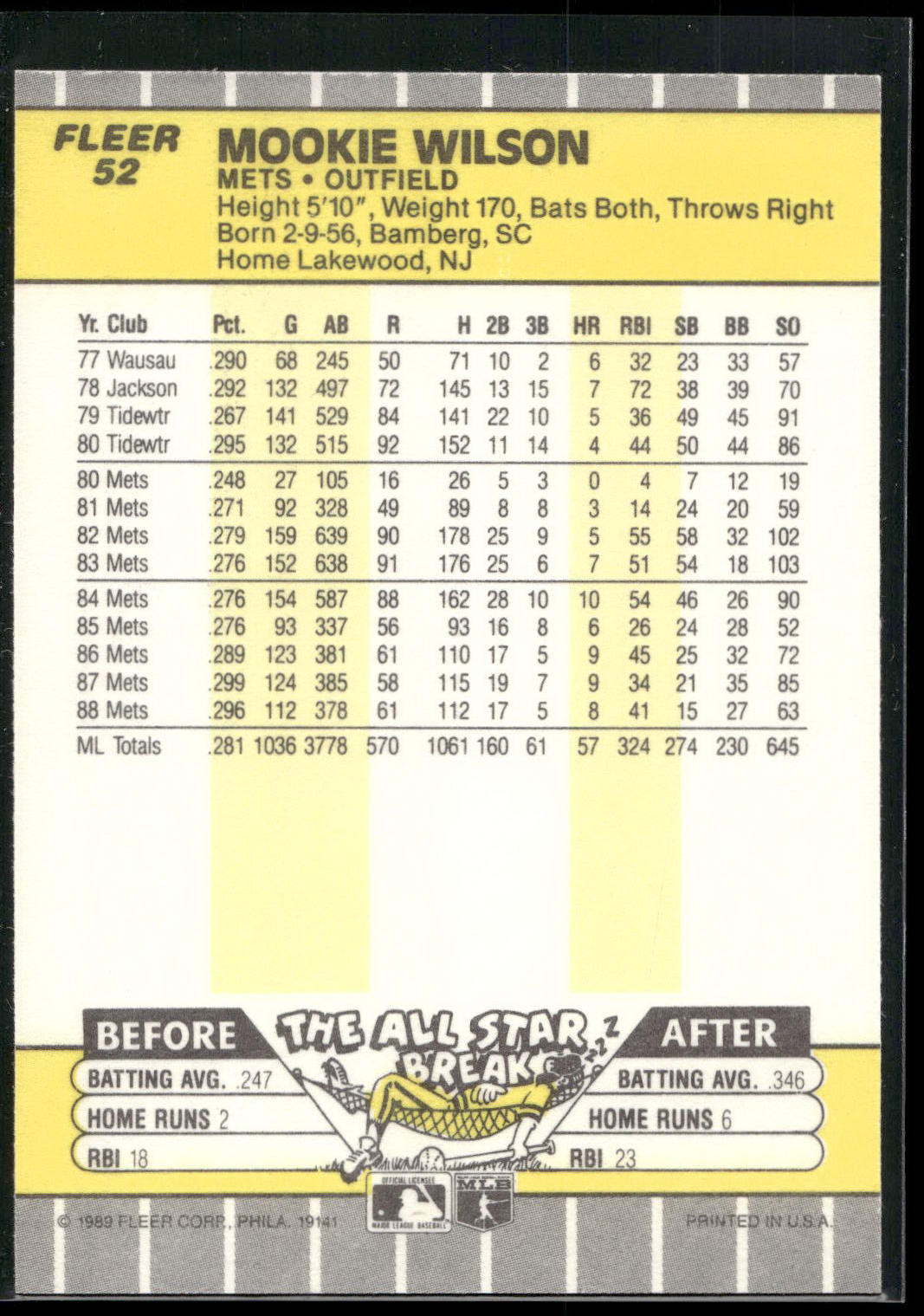 1989 Fleer #52 Mookie Wilson
