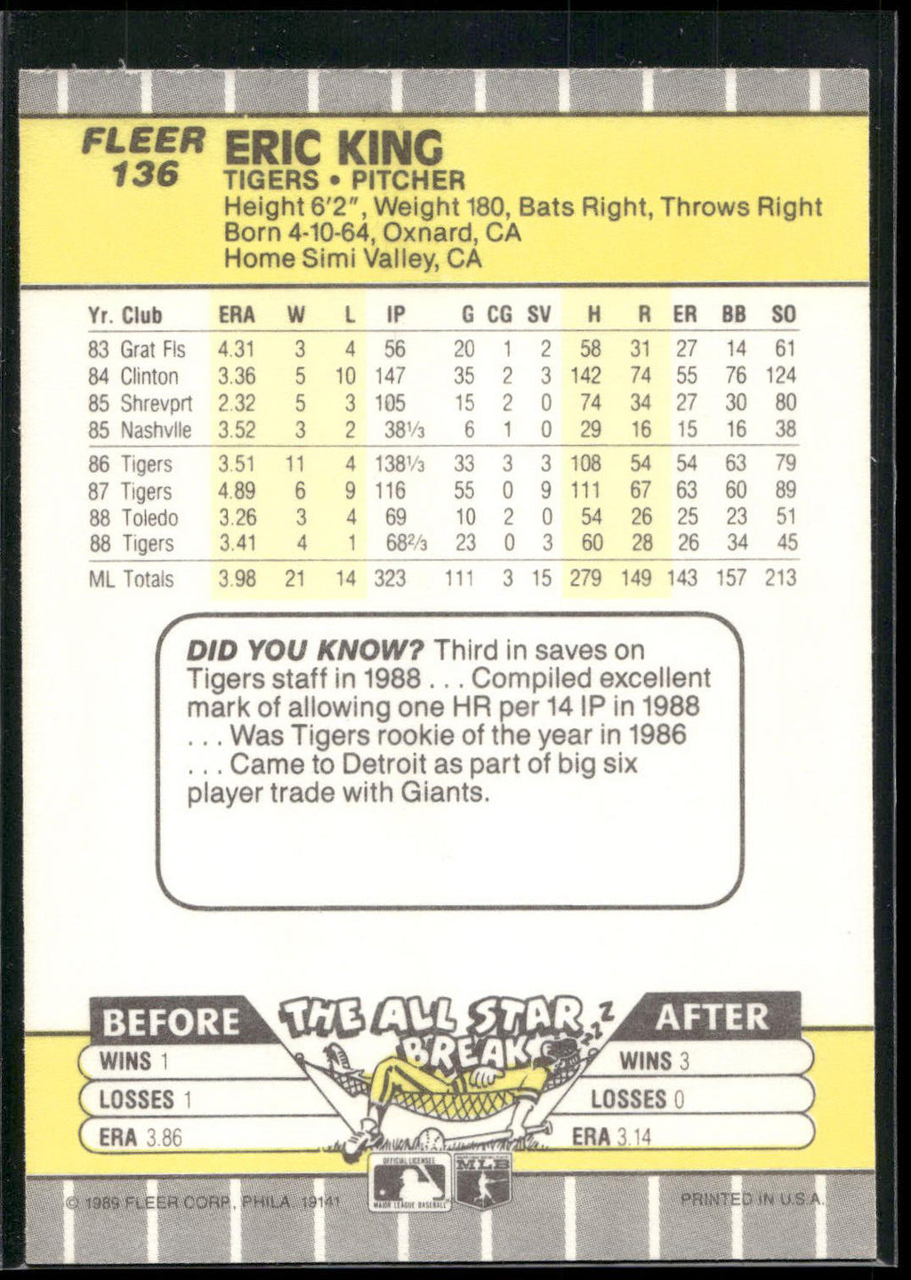 1989 Fleer #136 Eric King