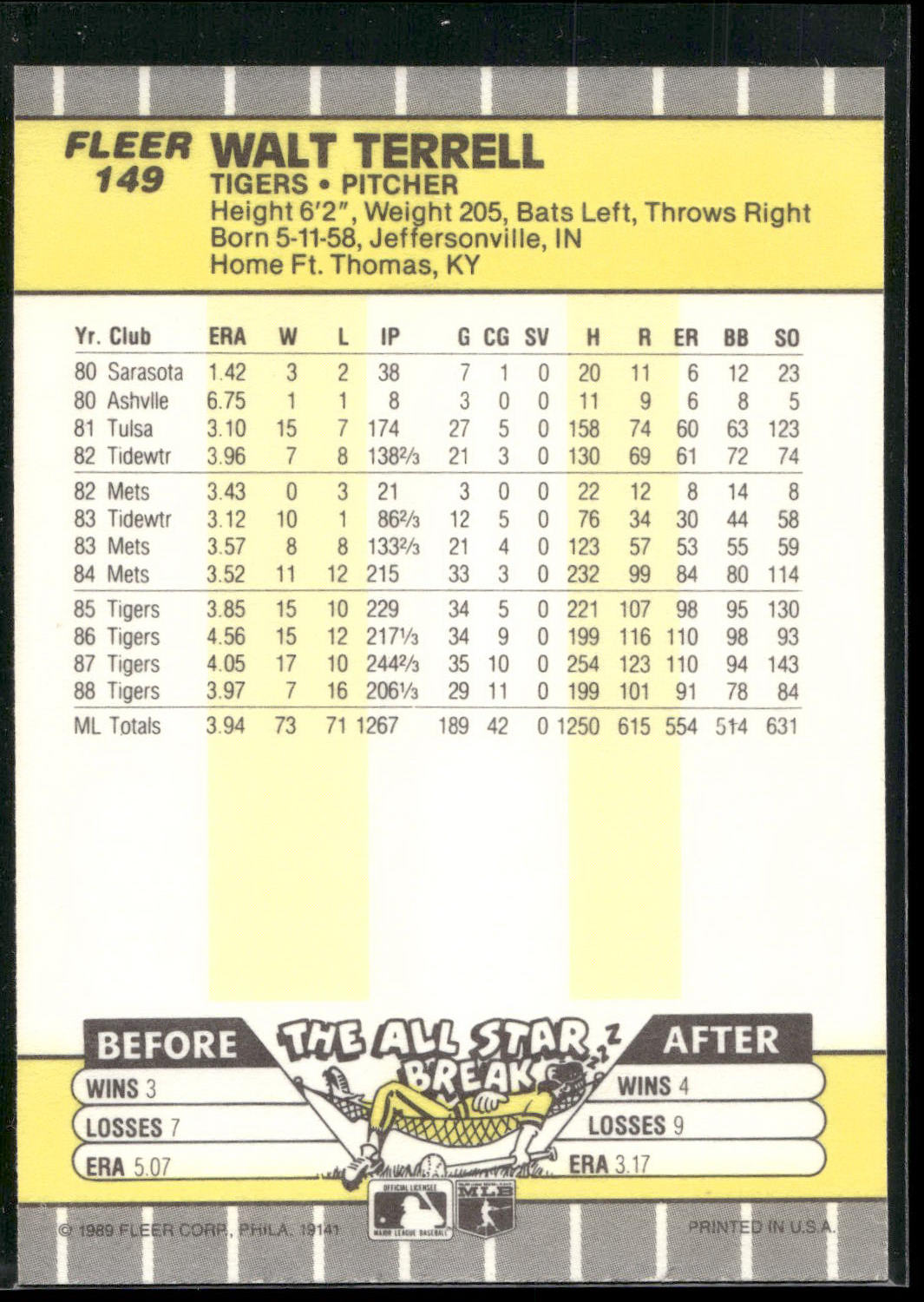 1989 Fleer #149 Walt Terrell