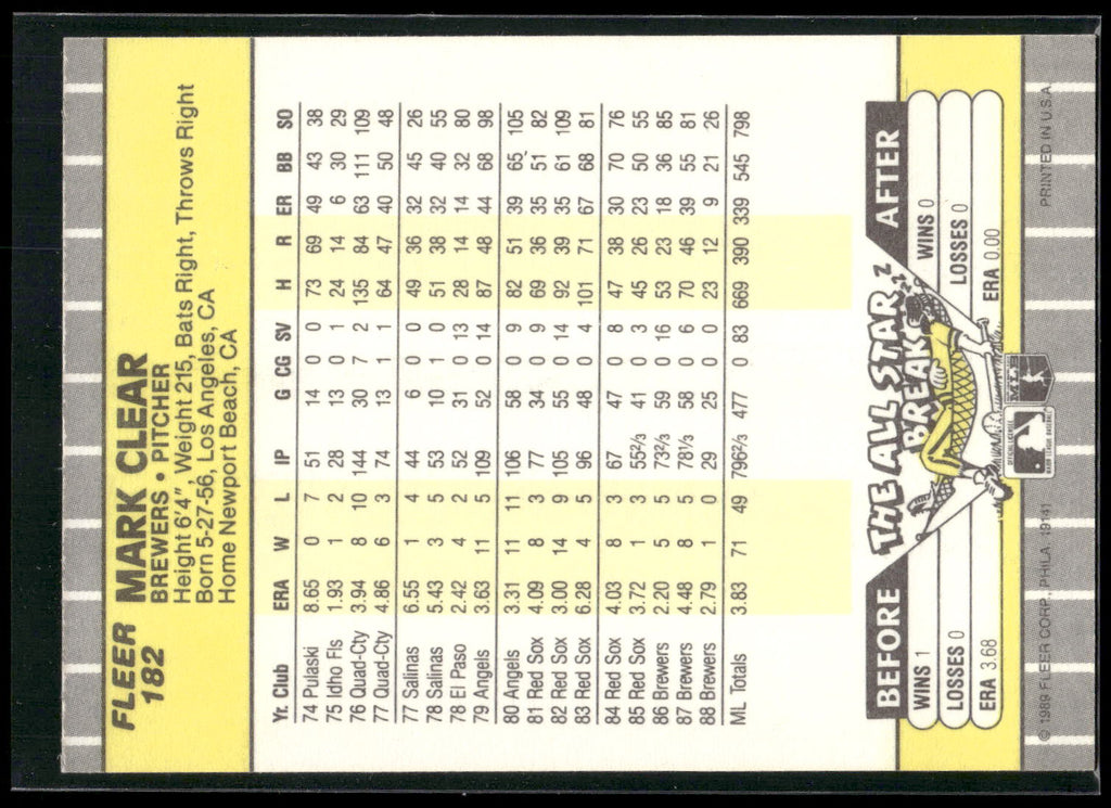 1989 Fleer #182 Mark Clear