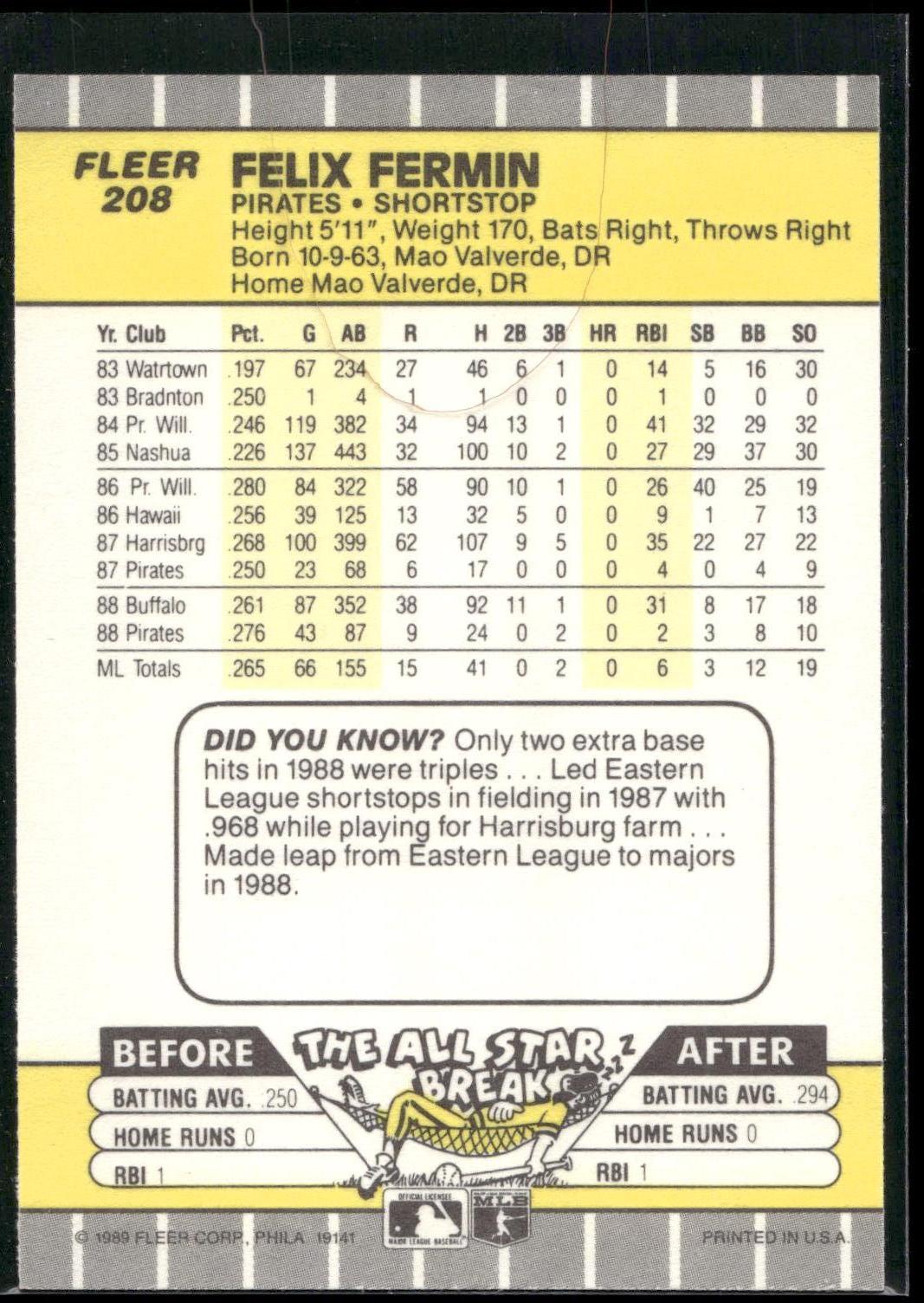 1989 Fleer #208 Felix Fermin