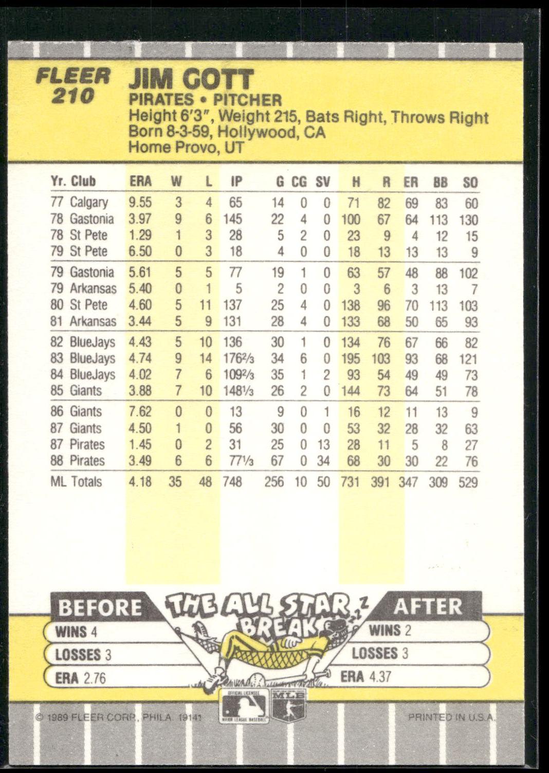 1989 Fleer #210 Jim Gott