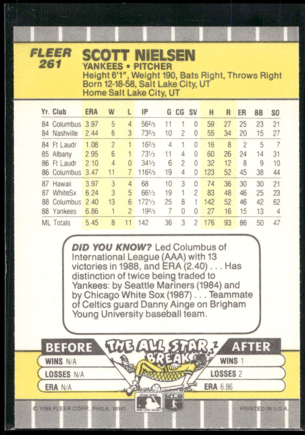 1989 Fleer #261 Scott Nielsen