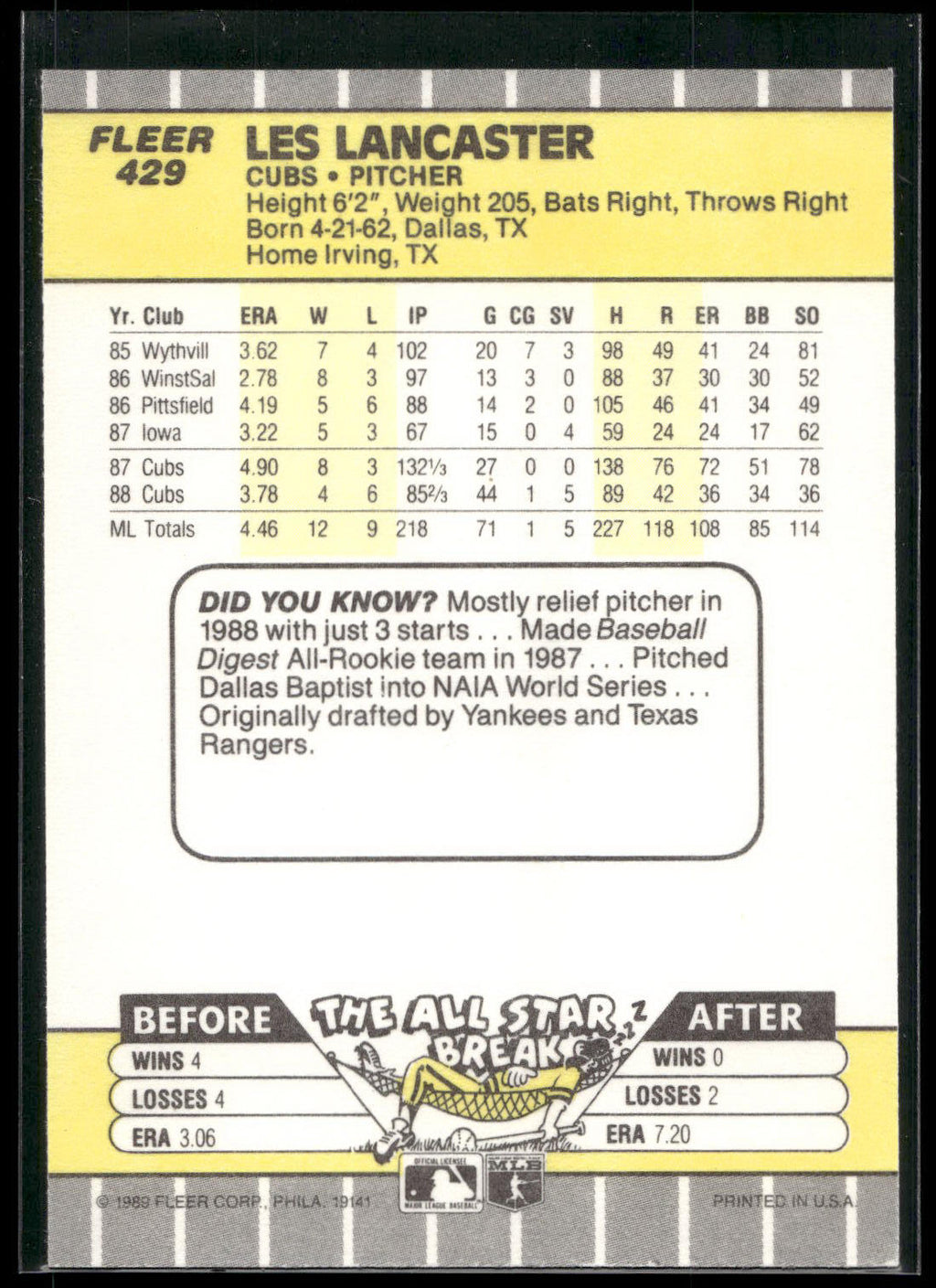 1989 Fleer #429 Les Lancaster