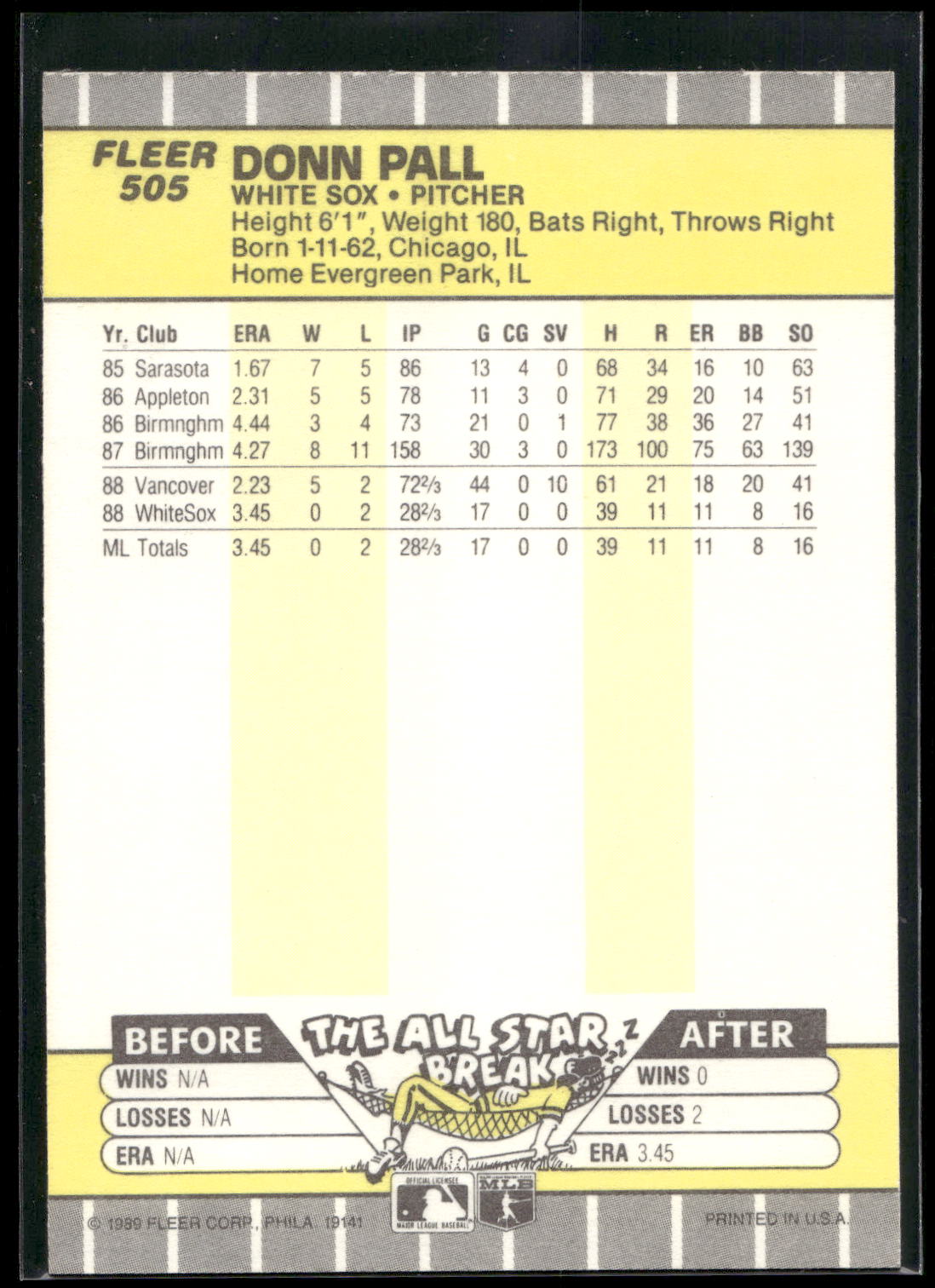 1989 Fleer #505 Donn Pall
