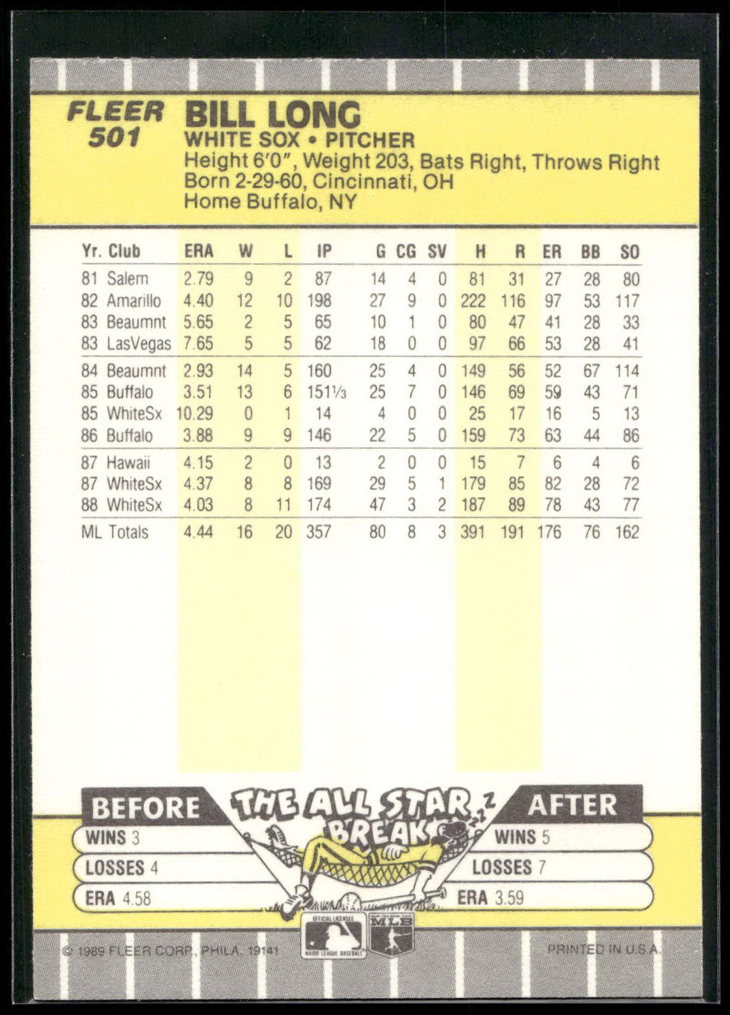 1989 Fleer #501 Bill Long