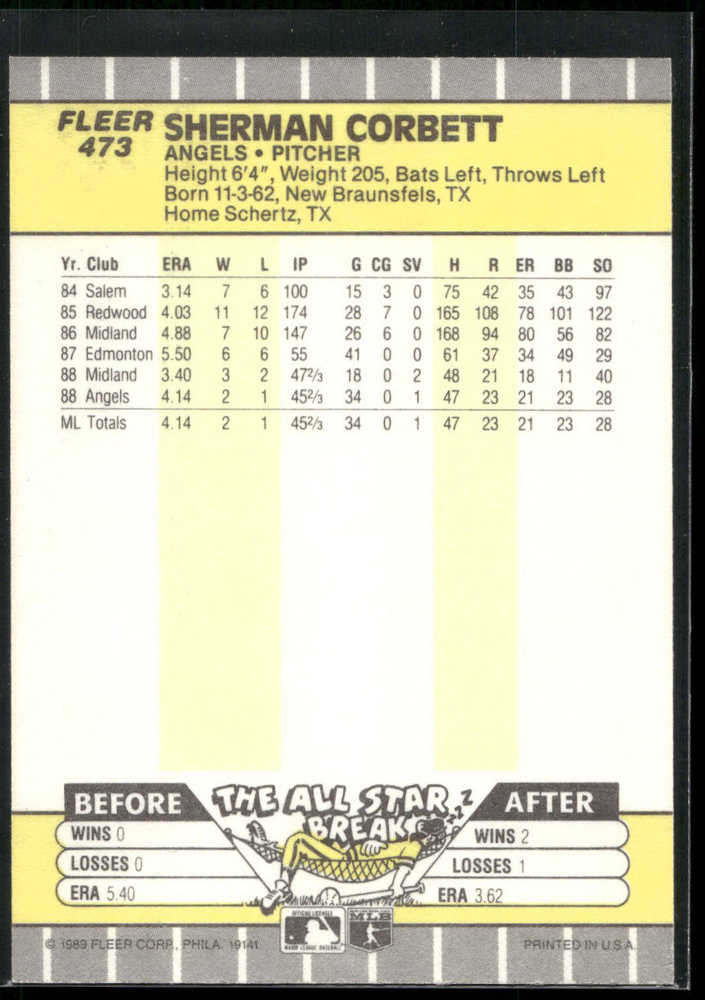 1989 Fleer #473 Sherman Corbett