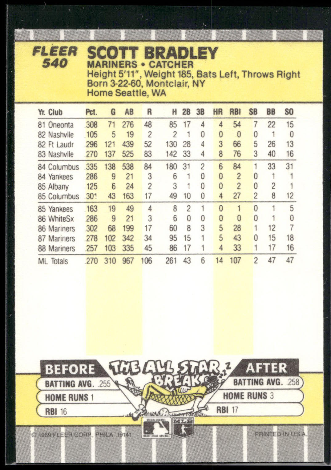 1989 Fleer #540 Scott Bradley
