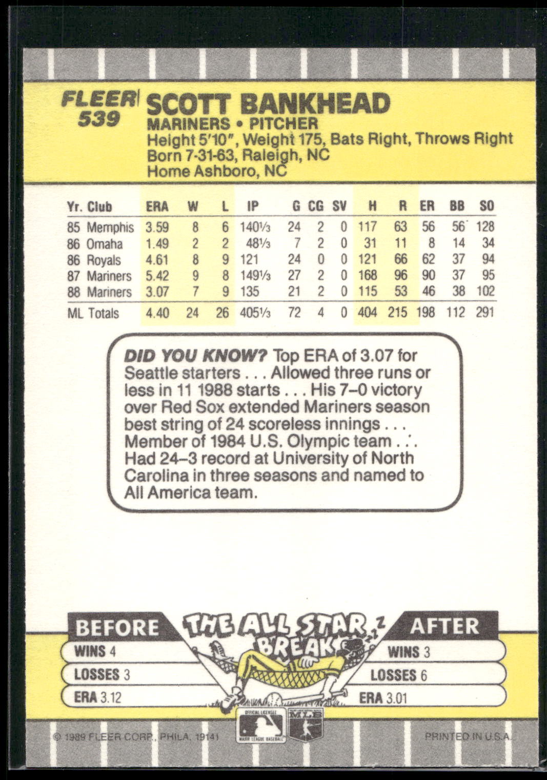 1989 Fleer #539 Scott Bankhead