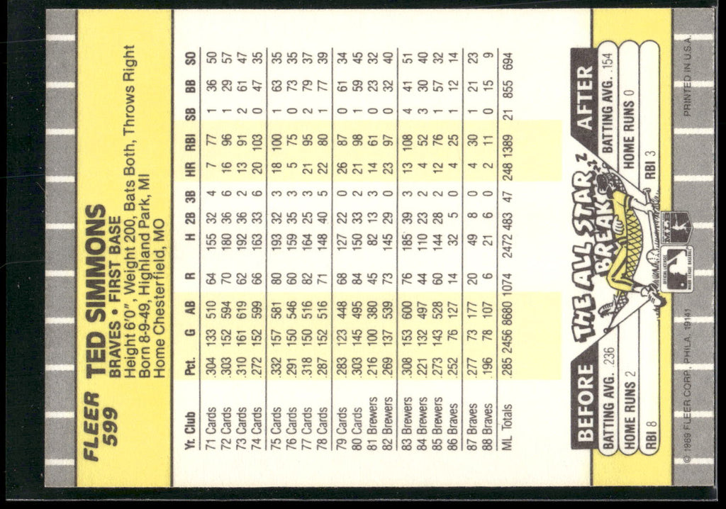 1989 Fleer #599 Ted Simmons