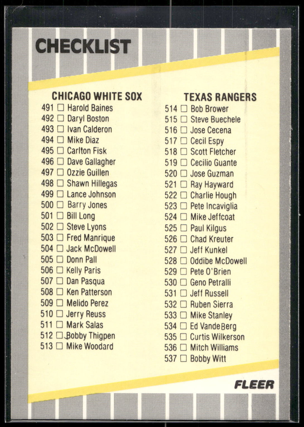 1989 Fleer #659a Checklist: White Sox / Rangers / Mariners / Phillies