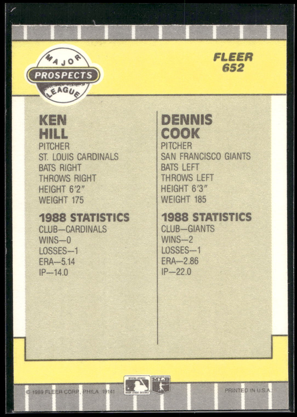 1989 Fleer #652 Ken Hill / Dennis Cook
