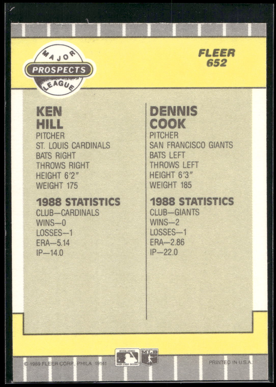 1989 Fleer #652 Ken Hill / Dennis Cook