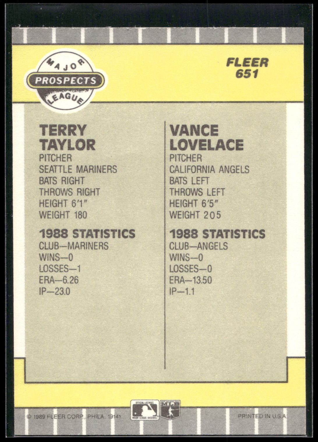 1989 Fleer #651 Terry Taylor / Vance Lovelace