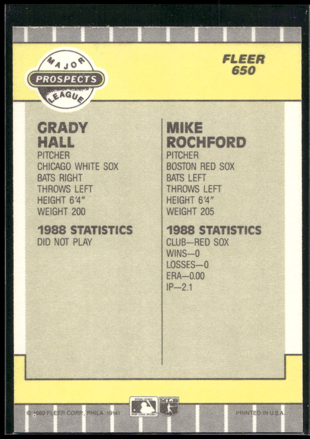 1989 Fleer #650 Grady Hall / Mike Rochford