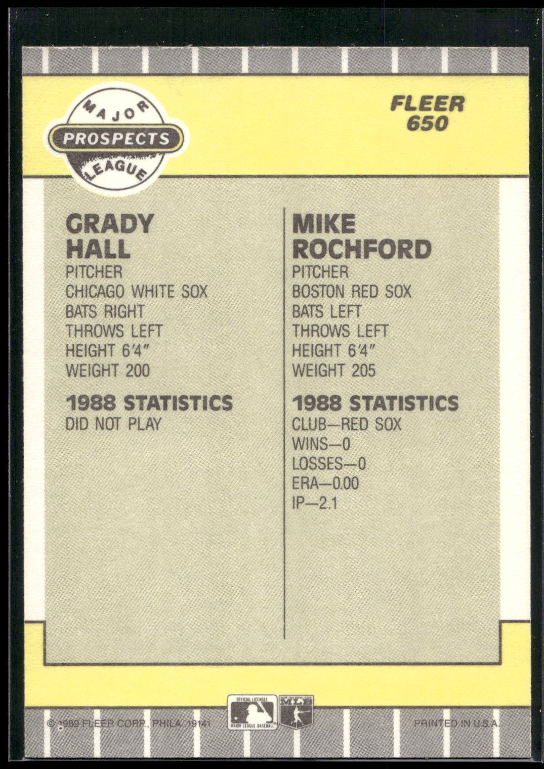 1989 Fleer #650 Grady Hall / Mike Rochford