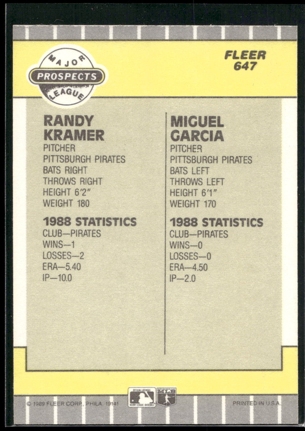 1989 Fleer #647 Randy Kramer / Miguel Garcia