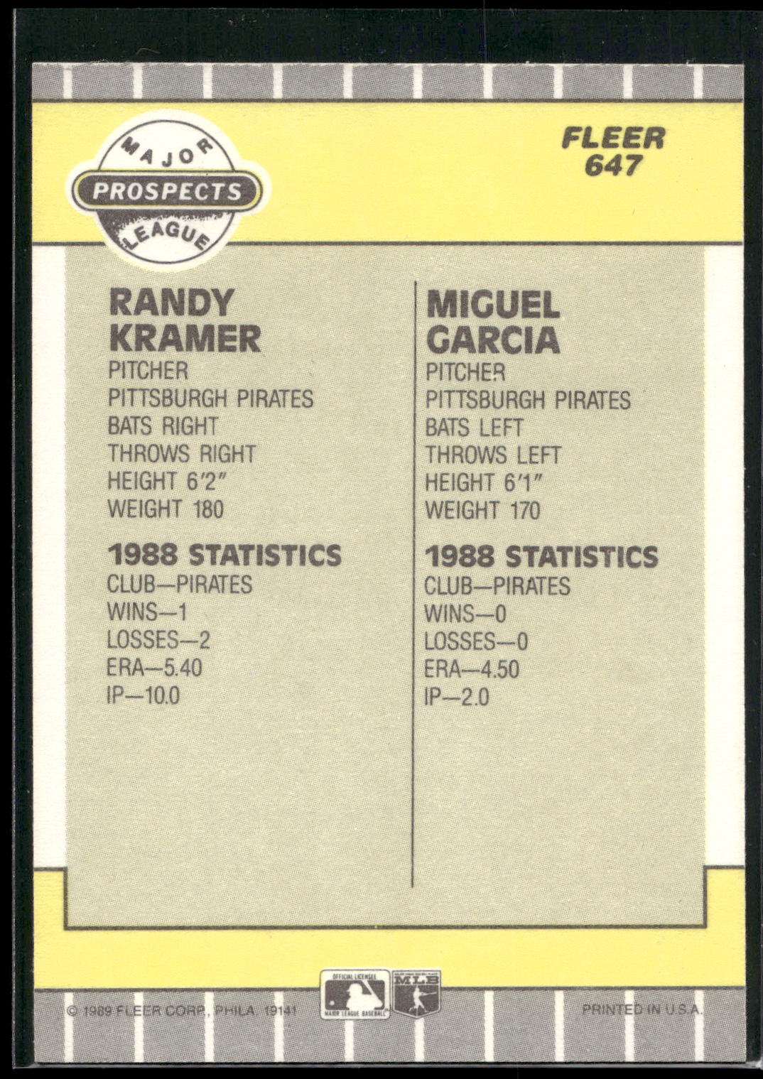 1989 Fleer #647 Randy Kramer / Miguel Garcia