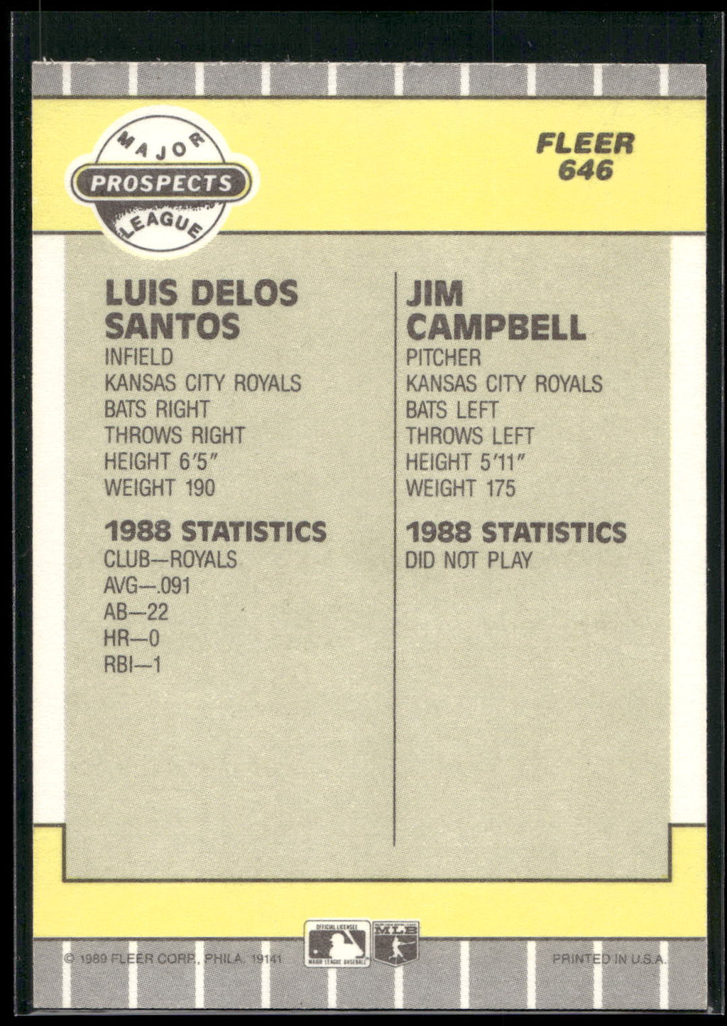 1989 Fleer #646 Luis De Los Santos / Jim Campbell