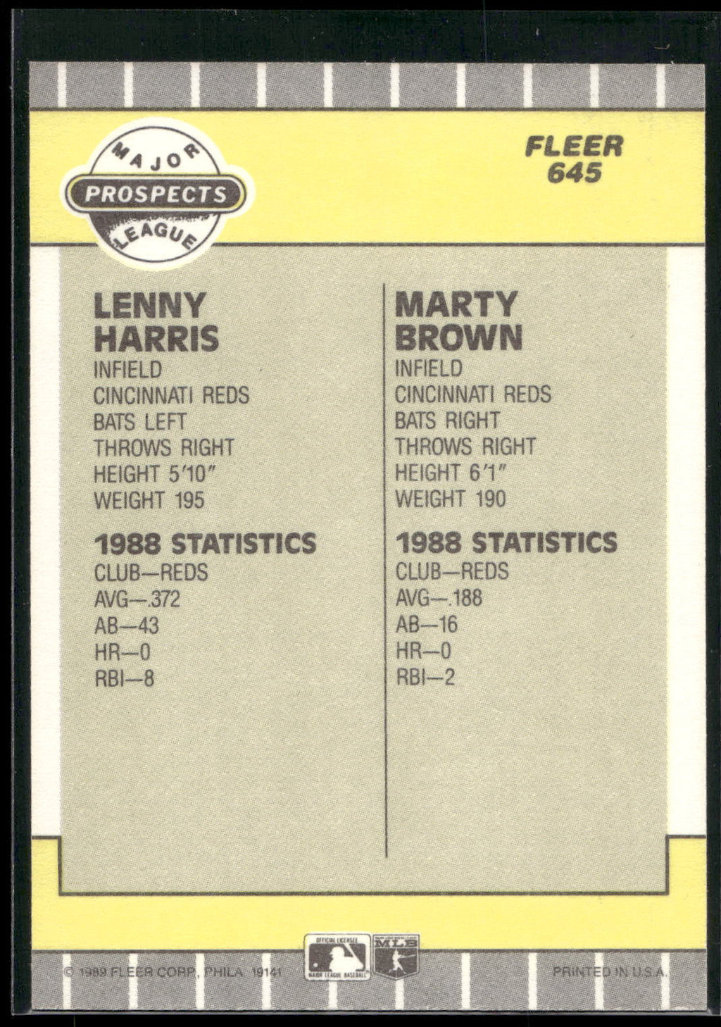 1989 Fleer #645 Lenny Harris / Marty Brown