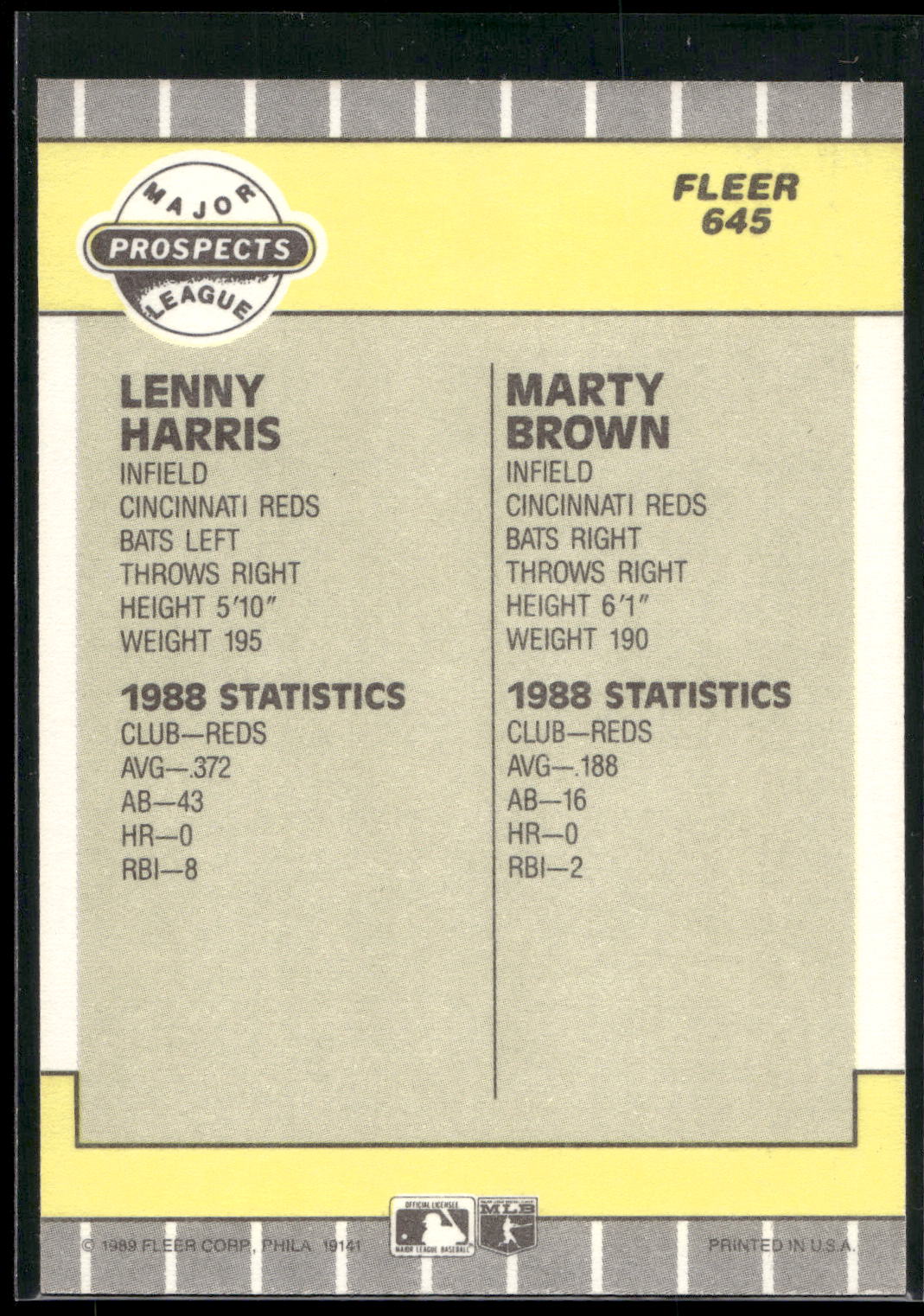 1989 Fleer #645 Lenny Harris / Marty Brown