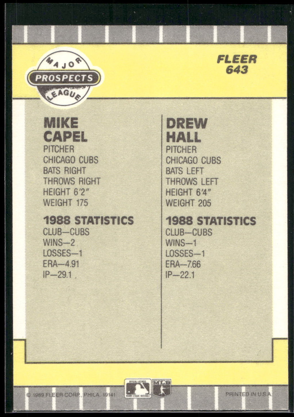 1989 Fleer #643 Mike Capel / Drew Hall