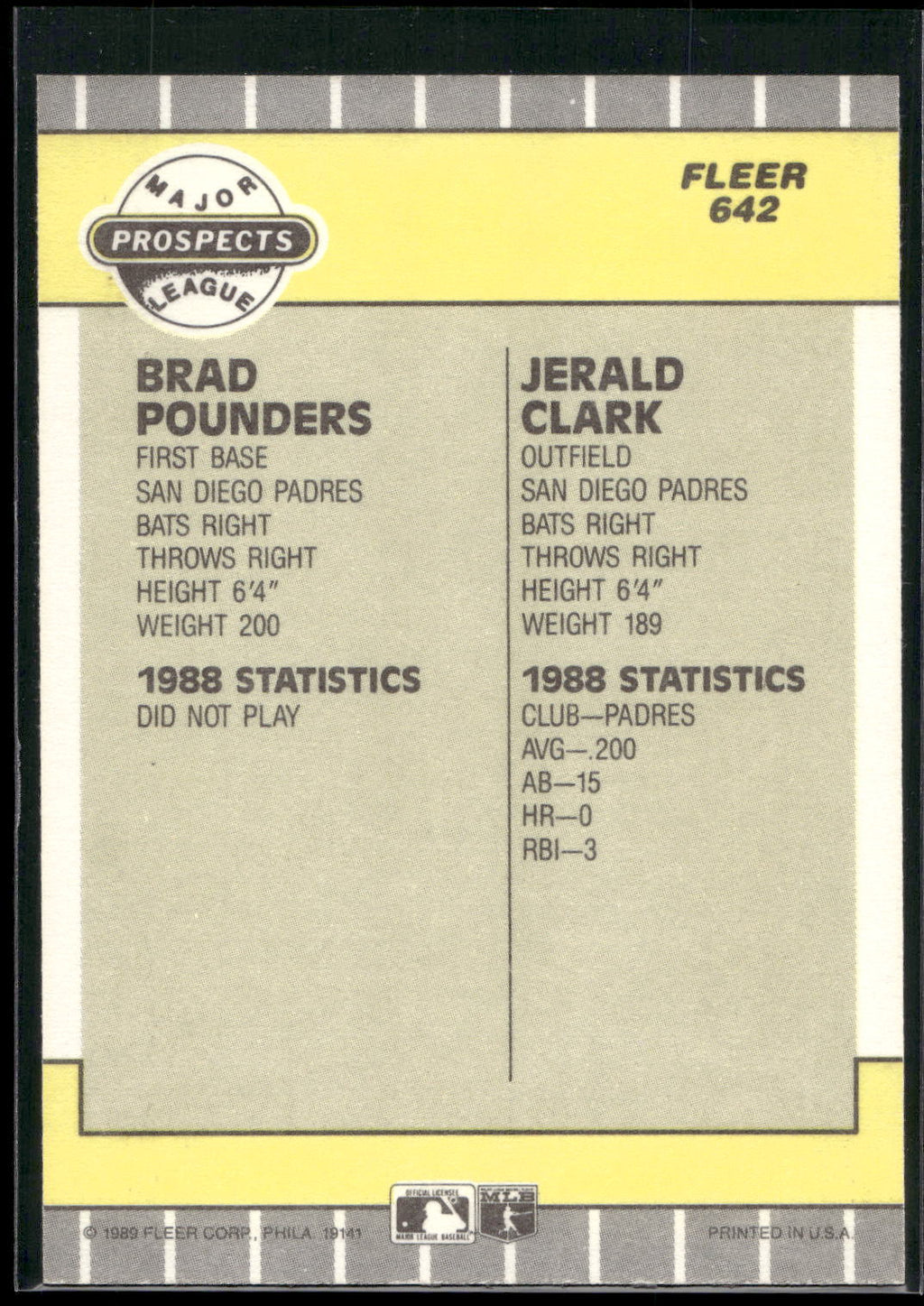 1989 Fleer #642 Brad Pounders / Jerald Clark