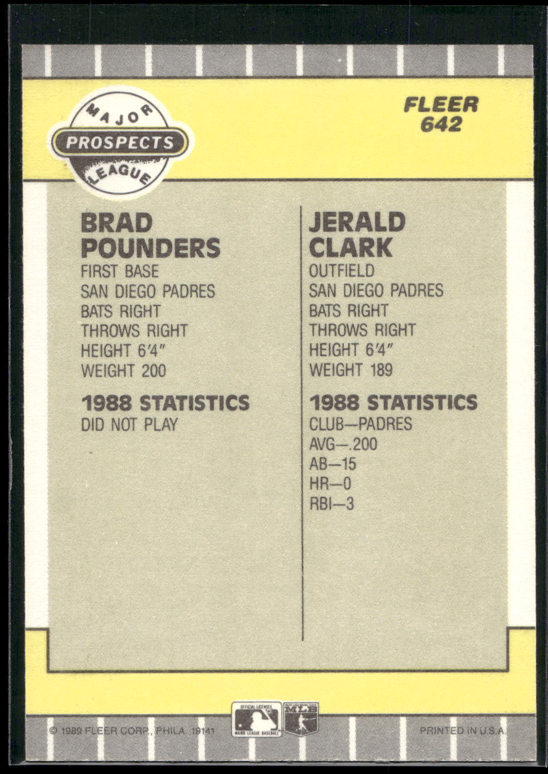 1989 Fleer #642 Brad Pounders / Jerald Clark