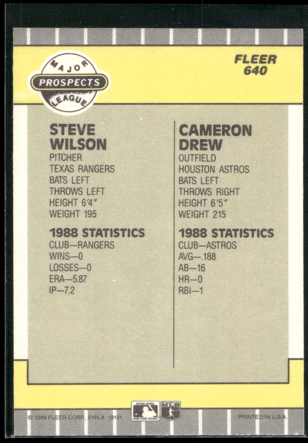 1989 Fleer #640 Steve Wilson / Cameron Drew
