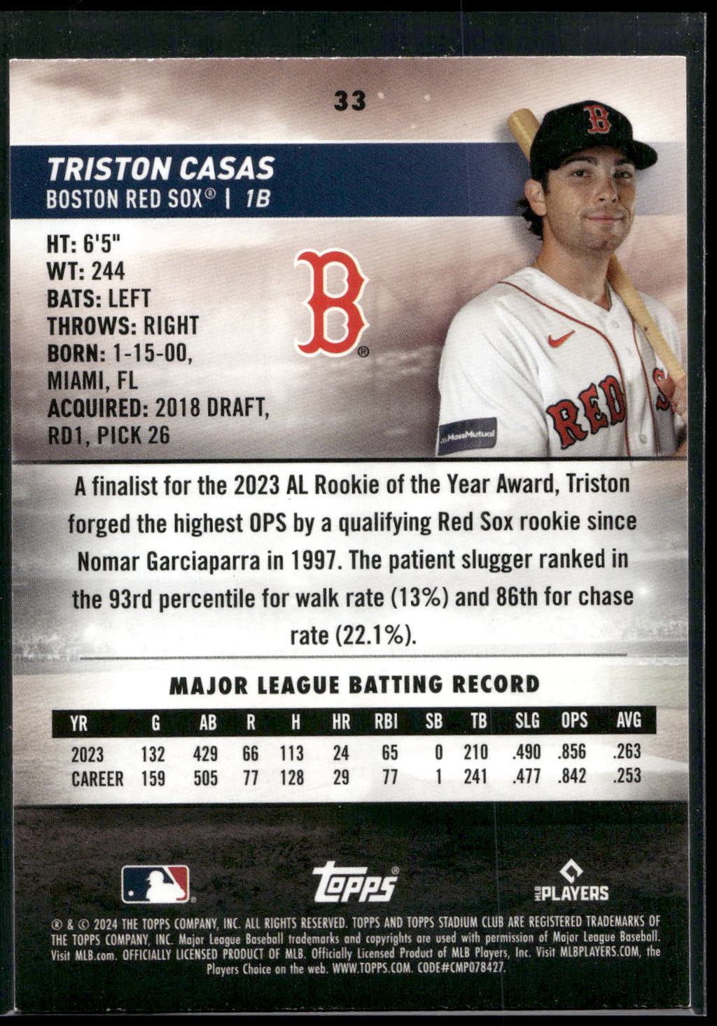2024 Stadium Club #33 Triston Casas Black Foil