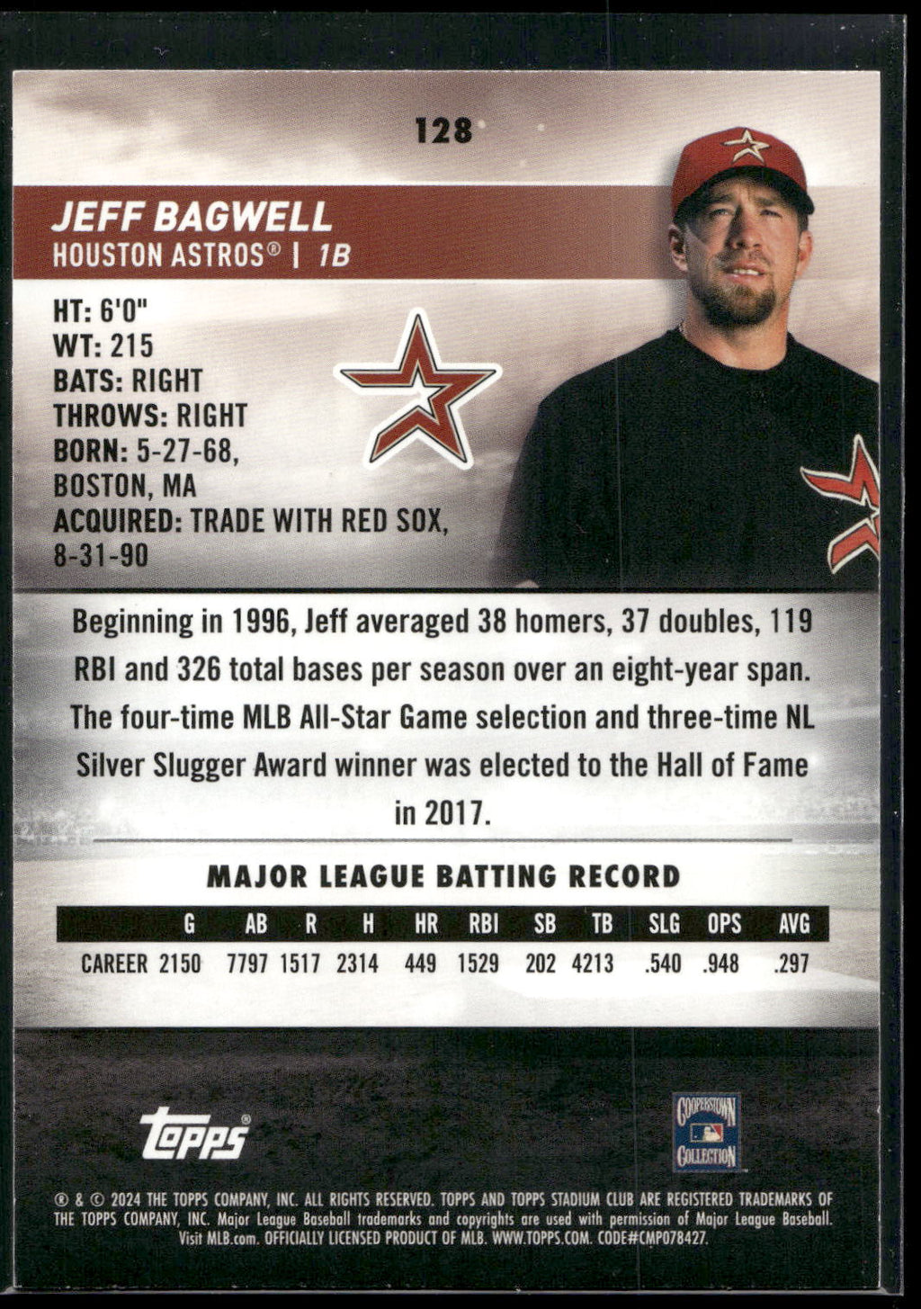 2024 Stadium Club #128 Jeff Bagwell Black Foil