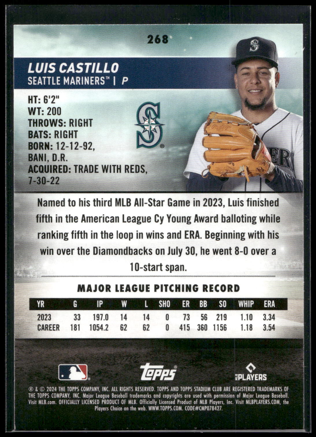 2024 Stadium Club #268 Luis Castillo Black Foil