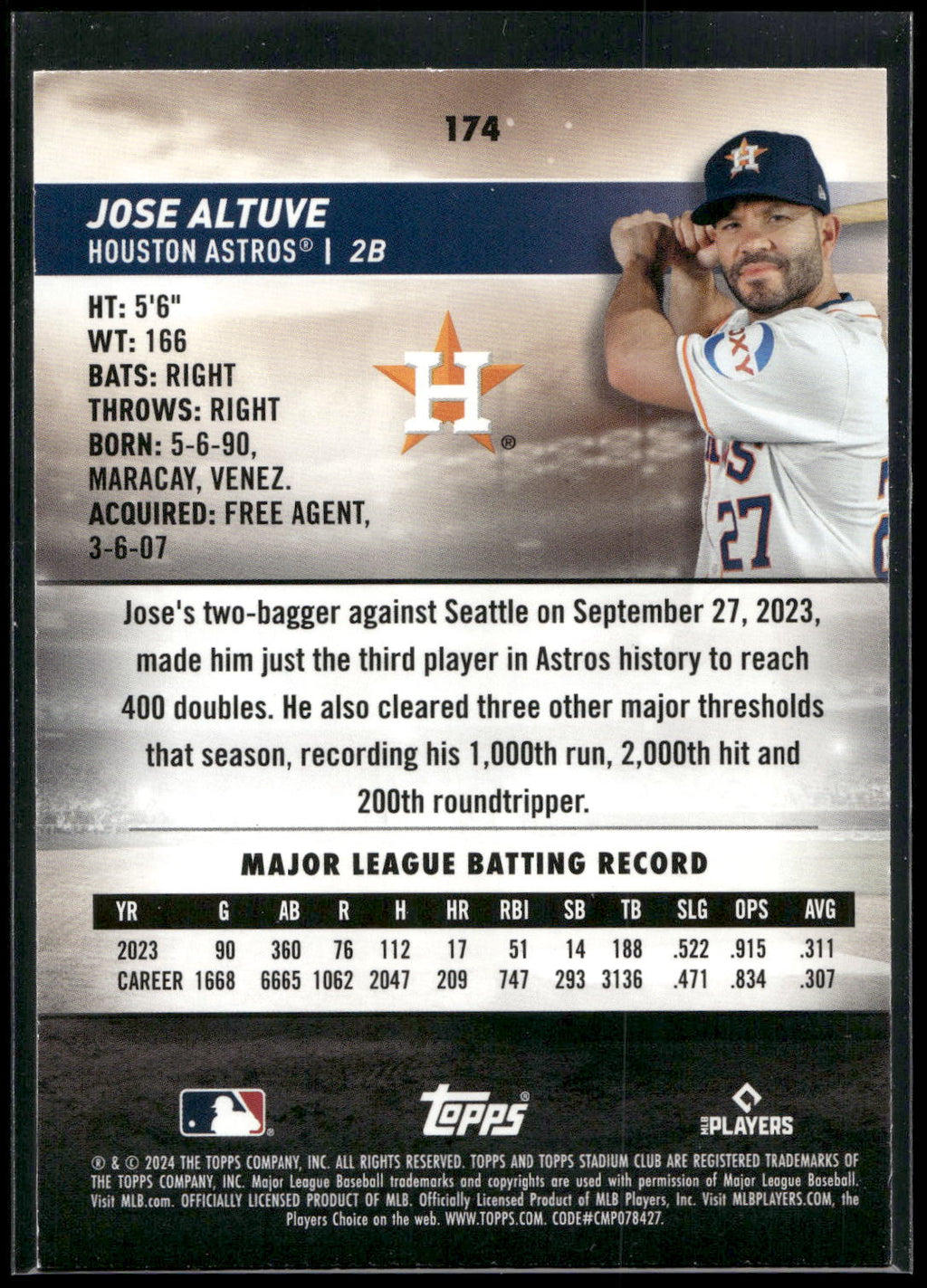 2024 Stadium Club #174 Jose Altuve Sepia