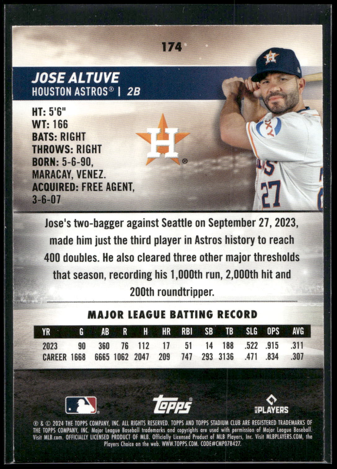 2024 Stadium Club #174 Jose Altuve Sepia