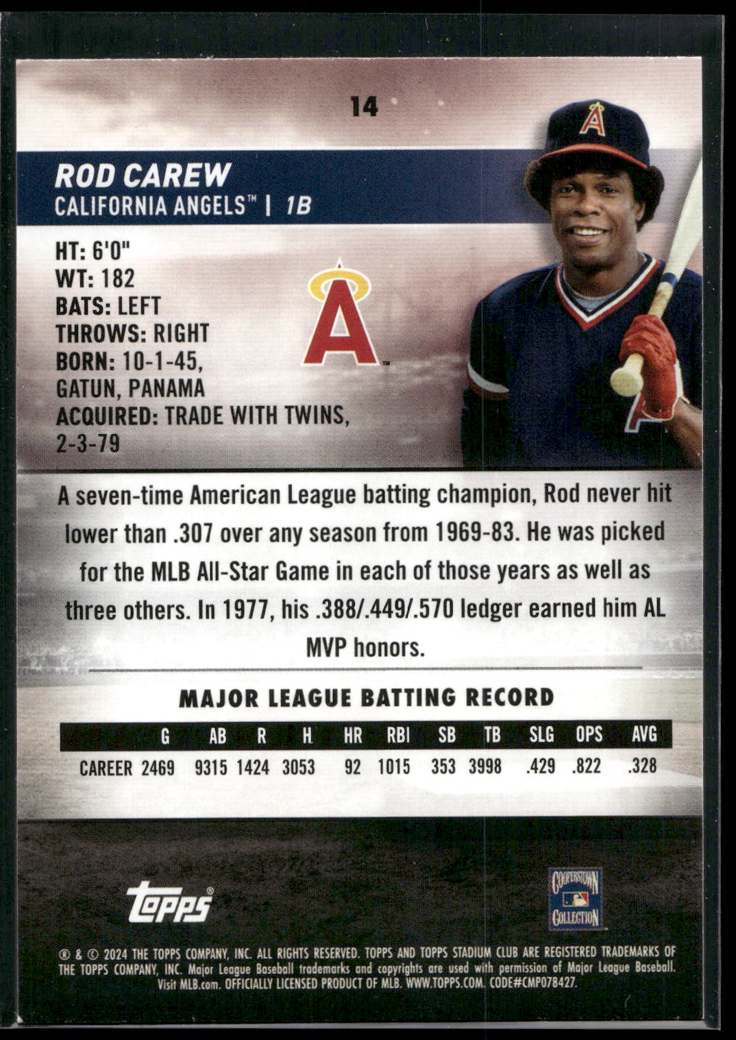 2020 Stadium Club #150 Rod Carew Sepia