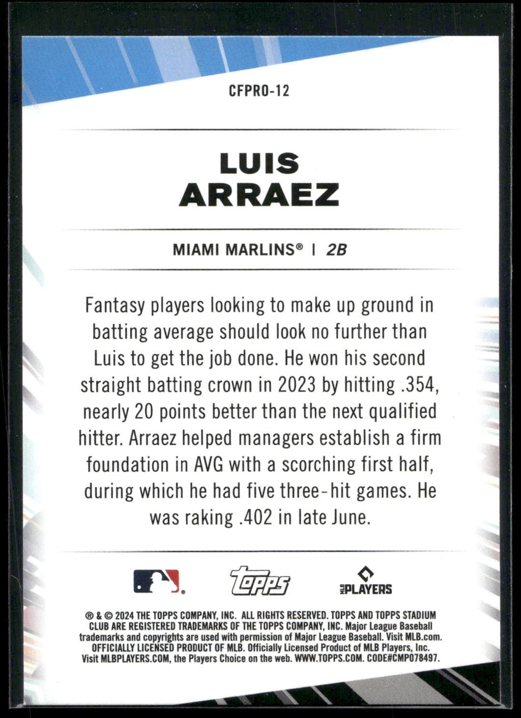 2024 Stadium Club #CFPRO-12 Luis Arraez Chief Fantasy Professionals
