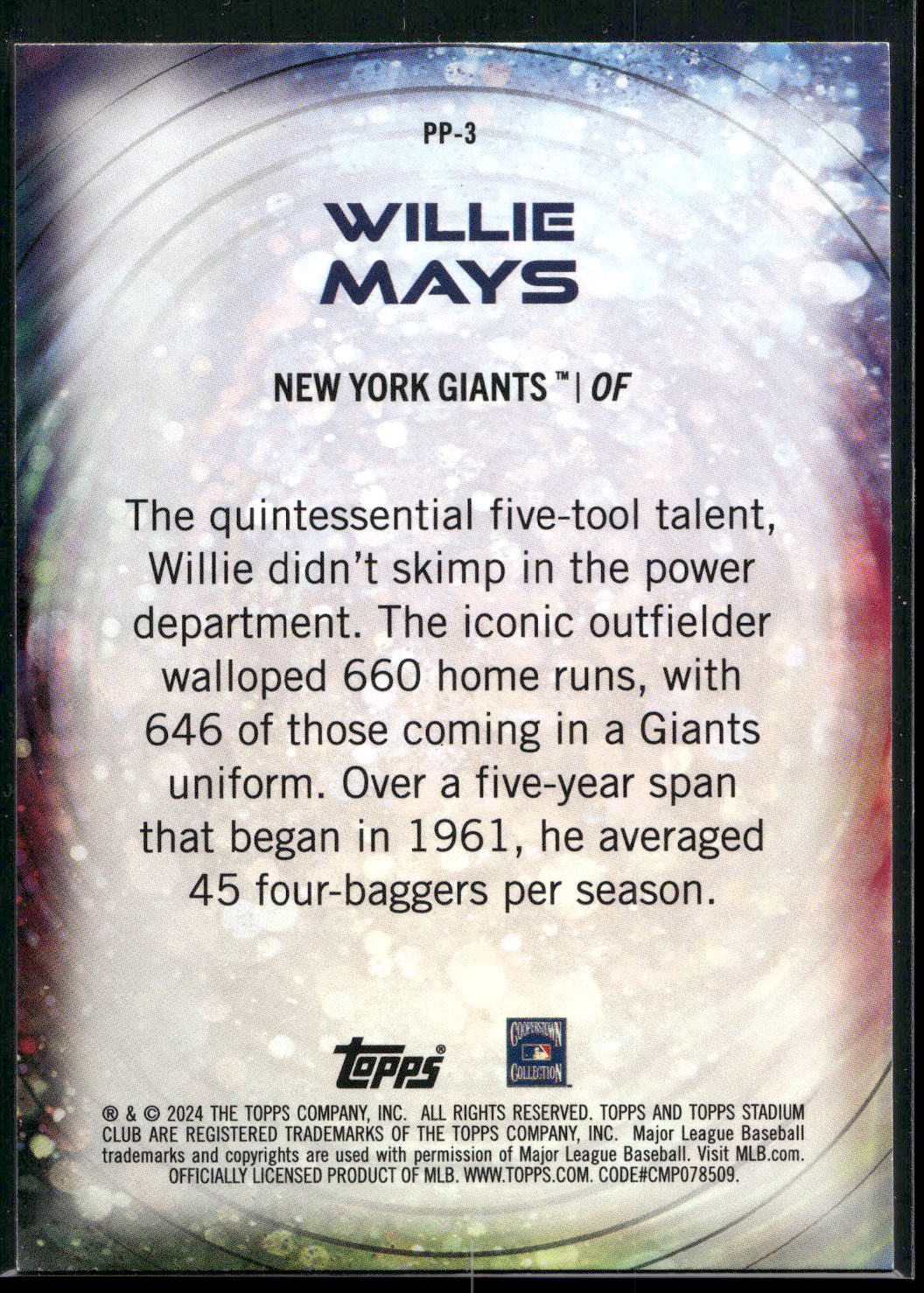 2024 Stadium Club #PP-3 Willie Mays Power Packed