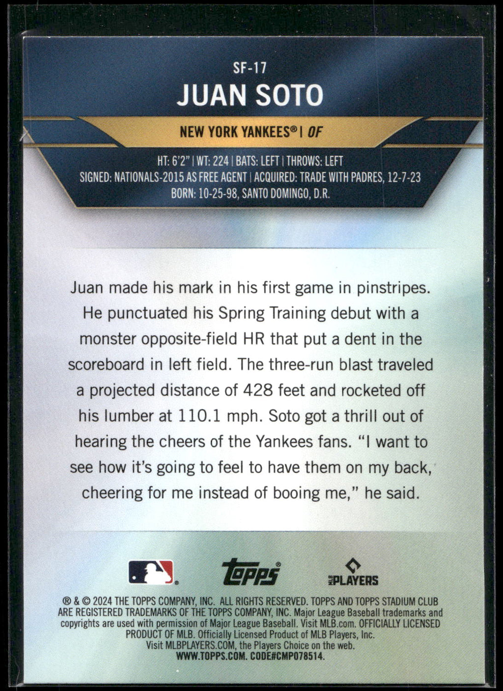 2024 Stadium Club #SF-17 Juan Soto Special Forces