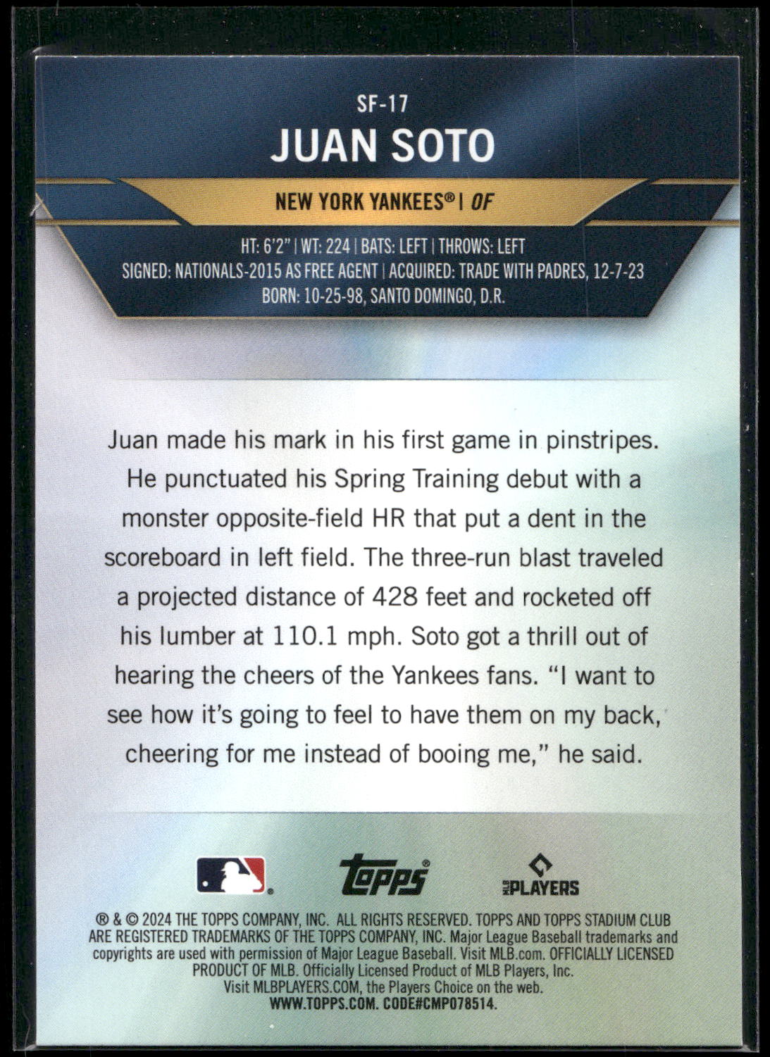 2024 Stadium Club #SF-17 Juan Soto Special Forces