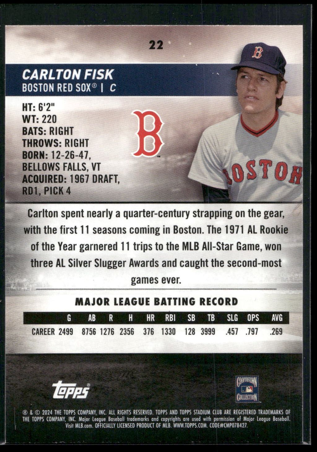 2024 Stadium Club #22 Carlton Fisk Red Foil