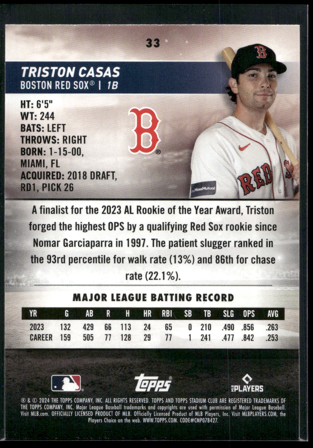 2024 Stadium Club #33 Triston Casas Red Foil