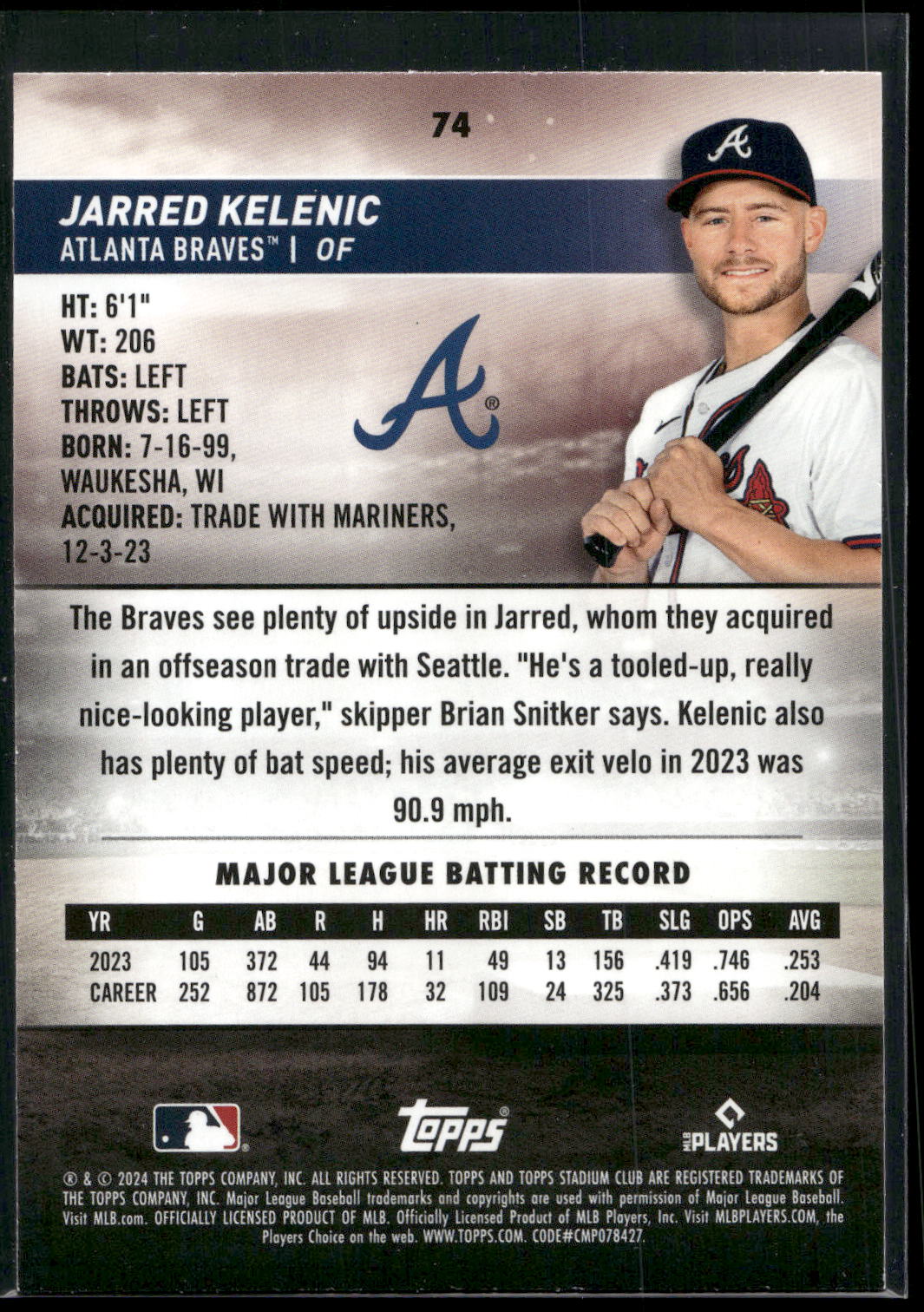 2024 Stadium Club #74 Jarred Kelenic Red Foil