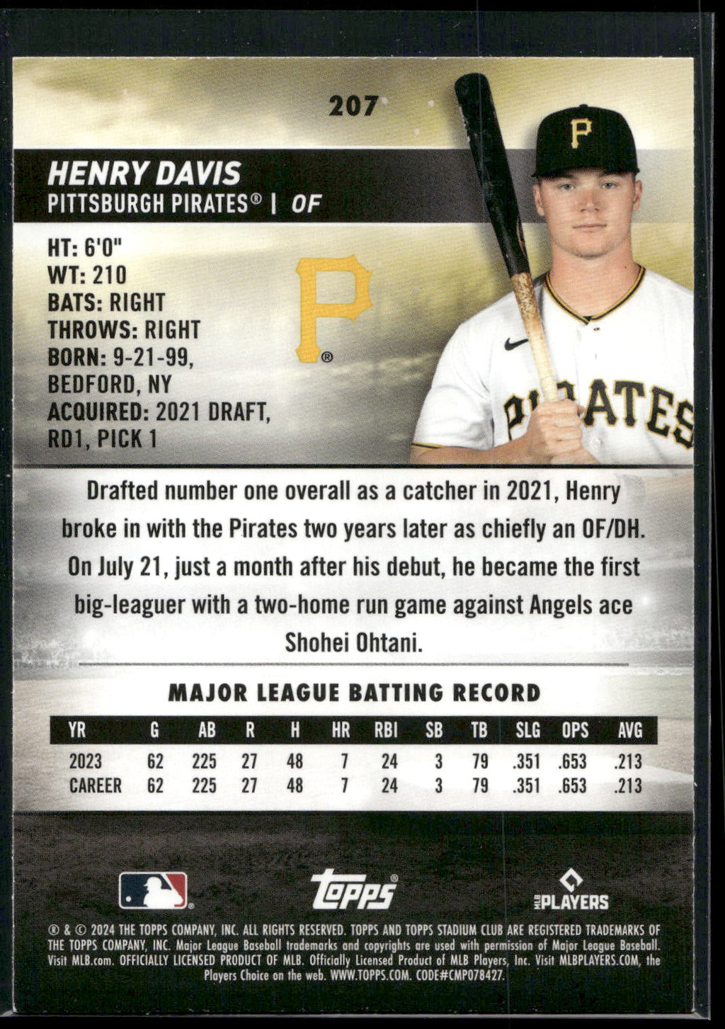 2024 Stadium Club #207 Henry Davis Red Foil