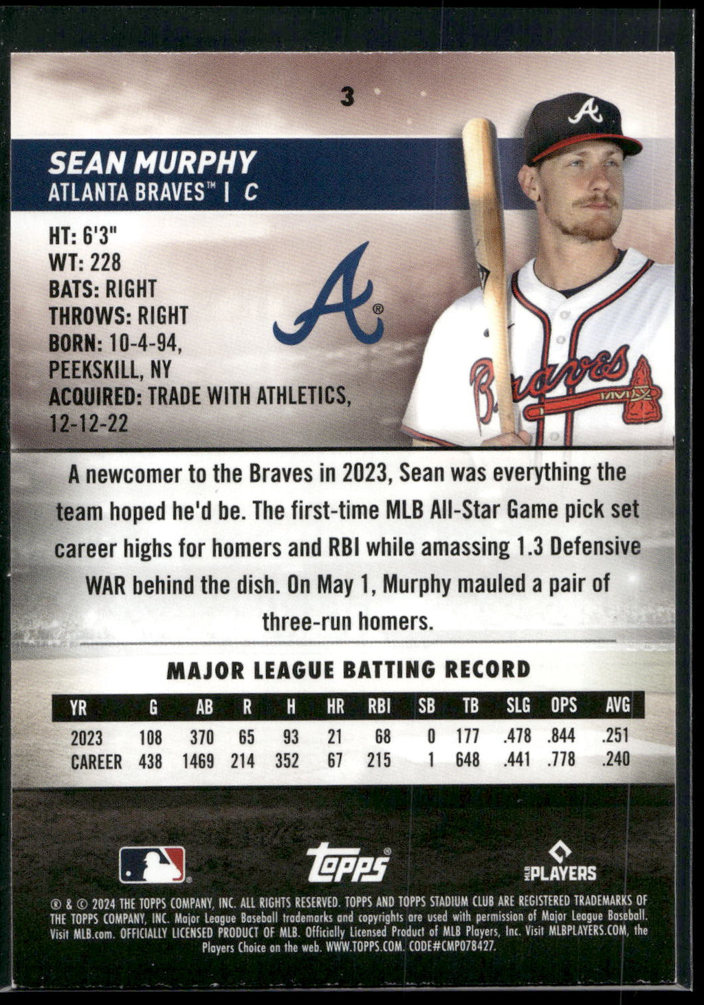 2024 Stadium Club #3 Sean Murphy Red Foil