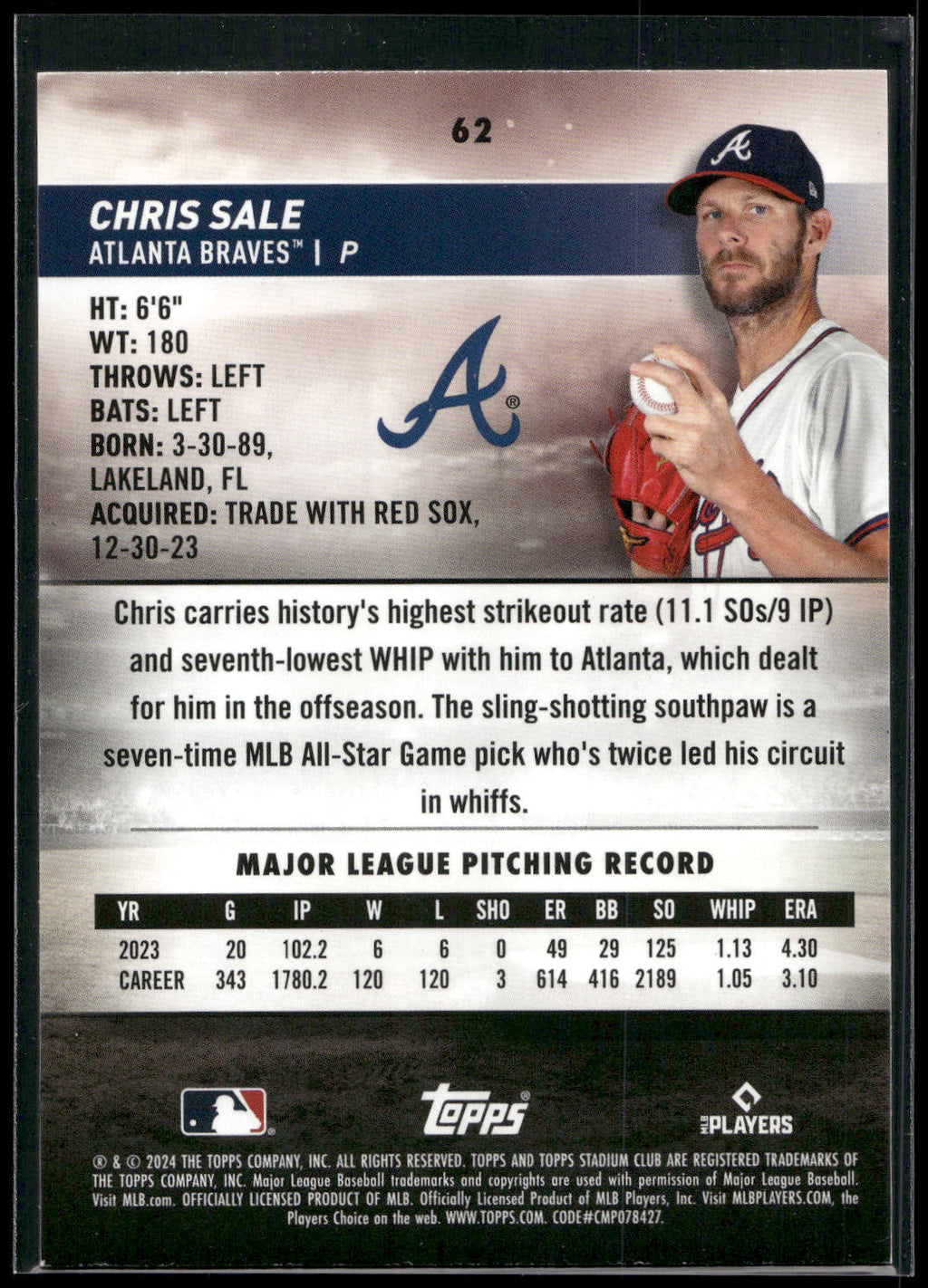 2024 Stadium Club #62 Chris Sale Red Foil
