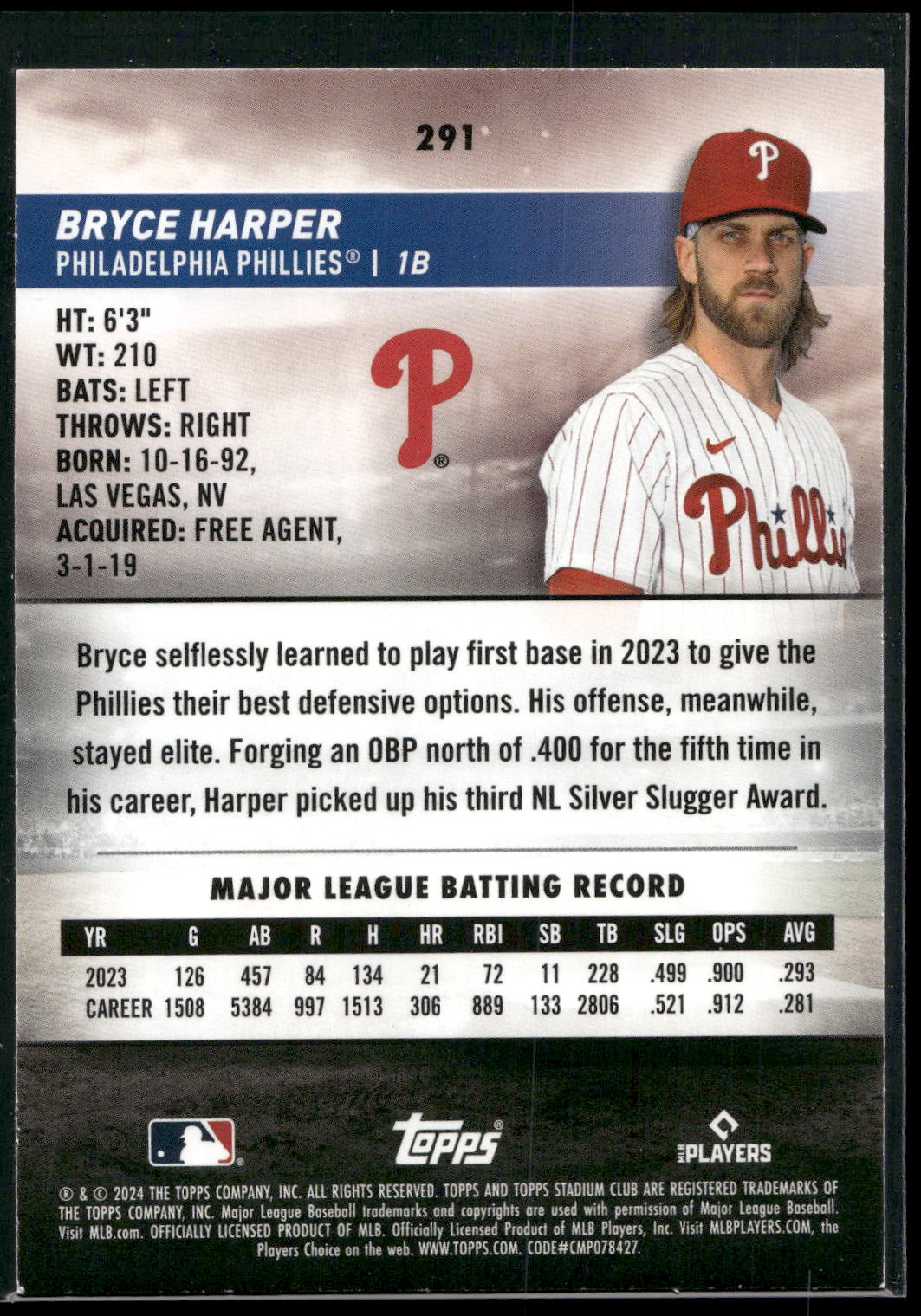 2024 Stadium Club #291 Bryce Harper Red Foil