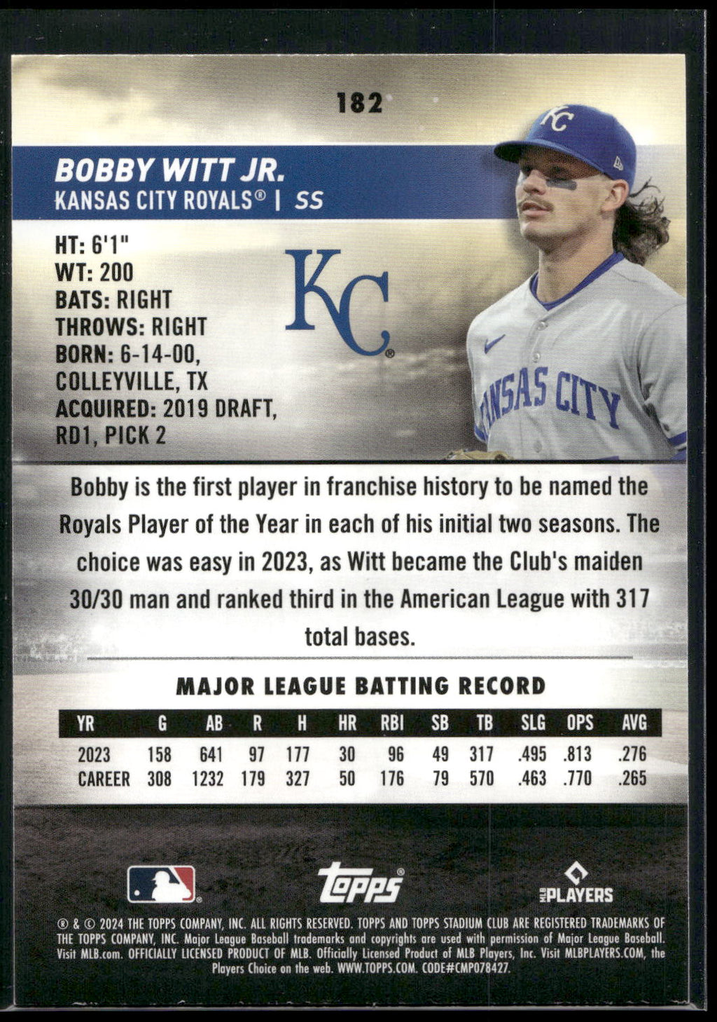 2024 Stadium Club #182 Bobby Witt Jr. Red Foil