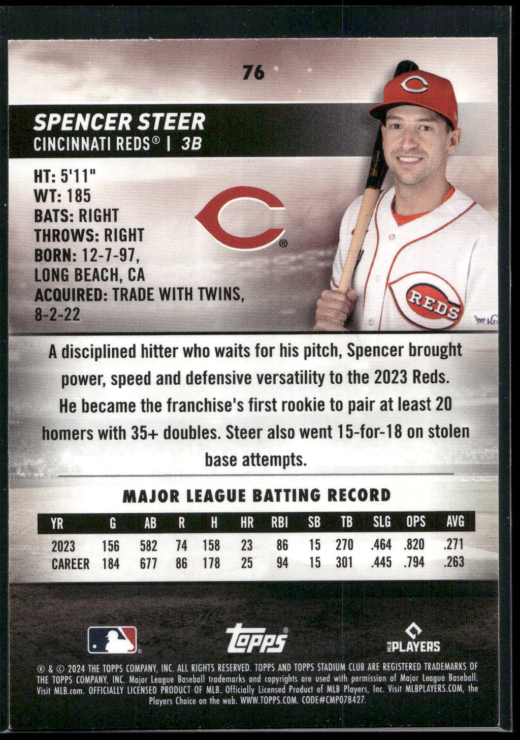 2024 Stadium Club #76 Spencer Steer Red Foil